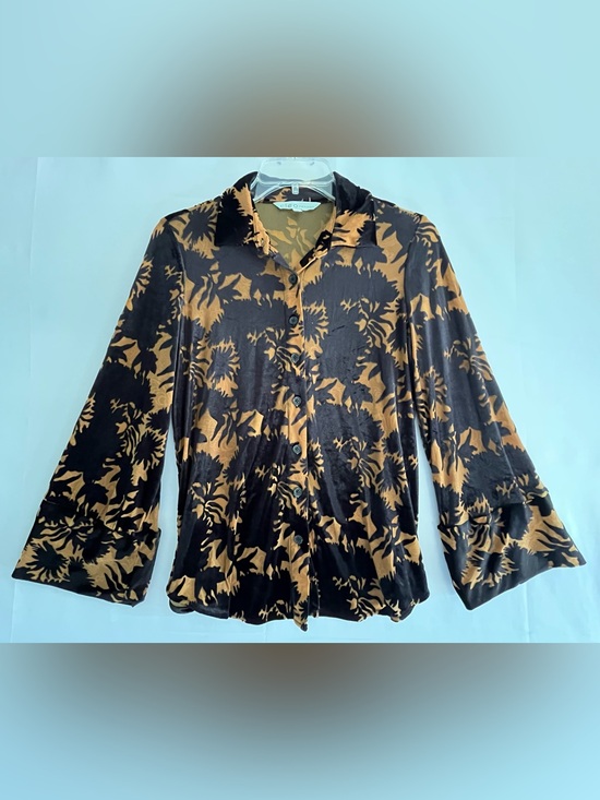 cleo Tops - Cleo Whimsigoth Devore Burnout Velvet Floral Bell Sleeve Blouse XS